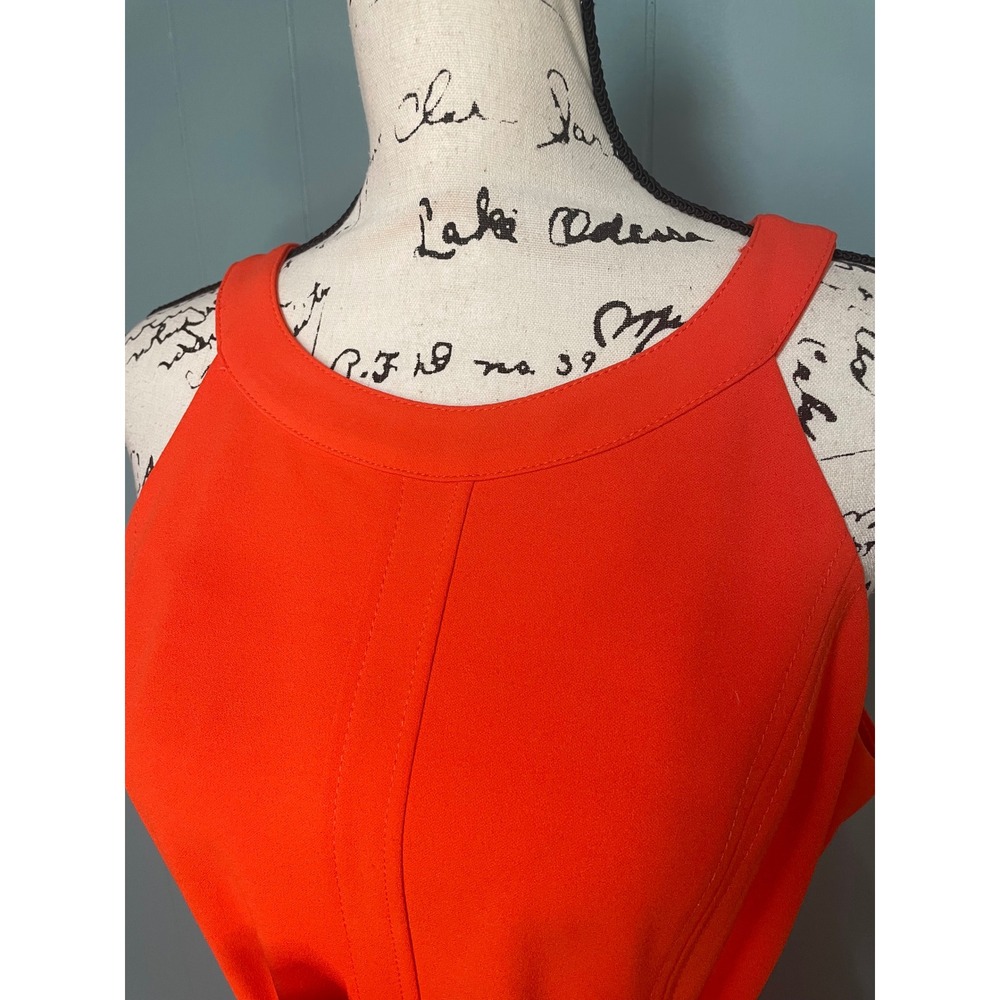 Tommy Hilfiger Midi Dress Womens 10 Orange New Sleeveless Belted A-Line Crepe - Picture 3 of 6